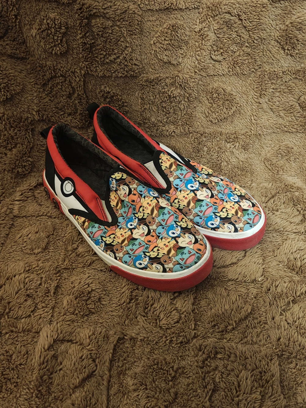 Red Multicolor Slip-On Kids Boys Sneakers with Pokemon Print